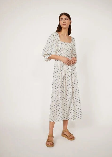 Warehouse + Floral Puff Sleeve Midi Dress